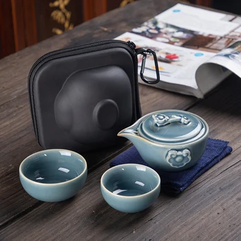 Китайски Кунг-Фу Керамичен Чайник Гайвань 1 maker 2 чаени чаши 1 ч. кутийки Преносими Пътни Чай комплекти Съдове за пиене Безплатна доставка