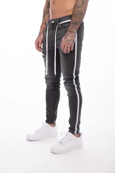 Мъжки черни райета Печат Дупка Тесни Реколта Бели Дънки Модата на Скъсаните Тънки Дънкови Панталони За Мъже 2020 Мъжки Хип-хоп Дънкови панталони