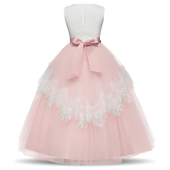 5-14Y Kids Girls Long White Lace Flower Party Ball Dress Prom Dresses Kid Момиче Princess Wedding Children First Communion Dress