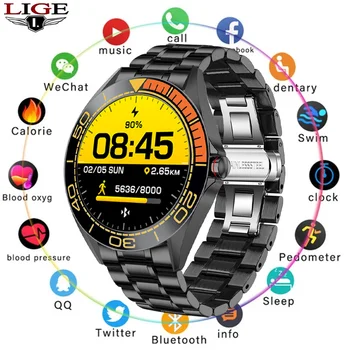 LIGE Нови Цифрови Часовници е от неръждаема стомана Мъжки Спортни Часовници, Електронни LED Мъжки Ръчни Часовници За Мъже Часовник Водоустойчив Bluetooth Час