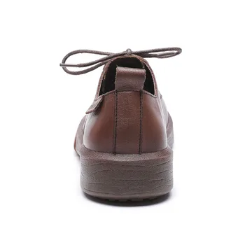 DRKANOL Пролет Реколта Ръчно изработени Дамски обувки на равна подметка мека Гумена подметка Естествена кожа през Цялата чорап Ежедневни Маратонки Дамски Ежедневни обувки