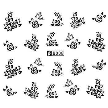 GAM-BELLE 1 Лист Rose Nail Sticker Flower Series маникюр Decorations Black White Water Transfer Decals Tattoo Маникюр Инструменти