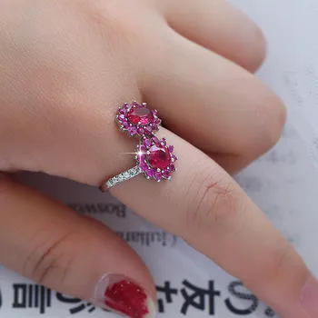 Мода роза червен кристал циркон диаманти, скъпоценни камъни пръстени за жени бяло злато сребро цвят бижута bijoux подарък аксесоари за партита