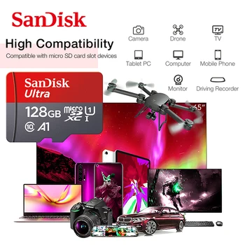 Оригинална карта SanDisk Ultra Microsd UHS-I Card 64GB SDXC 16GB 32GB SDHC A1 Class 10 Memory Card Max 98MB/s Flash, Micro SD Card