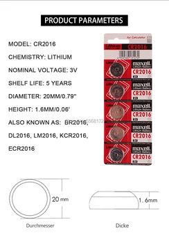 200шт оригиналната марка за maxell cr2016 BR2016 DL2016 LM2016 KCR2016 ECR2016 3v бутон клетка монета литиева батерия за часовник