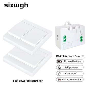 SIXWGH Wireless Switch 1/2gang No Battery Self-Powered Push Button Switch Home 2 way Waterproof Wall Light Switch