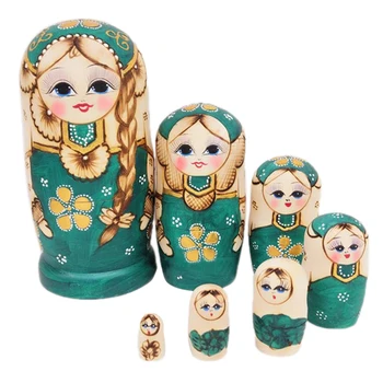 7ШТ Творчески Зелен Сплетен гнездене кукли, Детски Играчки Matryoshka Ръчно Рисувани Набор от Играчки, които Искат Руска Кукла Занаяти