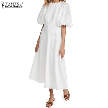 ZANZEA Women Fashion Dress 2021 Summer Puff Sleeve Mid-calf Vestidos Casual Female О-образно деколте и Дълъг сарафан Party Robe