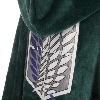Аниме Атака На Титановое одеяло Shingeki No Kyojin Hoodie Mikasa·Акерман Cosplay Фланелевый наметало, Халат Survey Corps Зелено одеяло