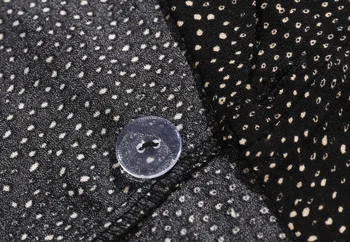 2021 Vintage France Style Puff Sleeve Shirt Fashion Dot Print Lapel Cross Waist Blouse Women One-piece Short Tops