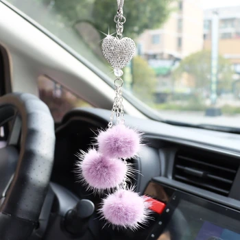 Колата Crystal Интериор За Момичета Честит Розово Плюшено Топка Виси Медальон Във Auto Начало Декор На Автомобила Украшение