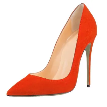 Червени Долни Обувки Оранжеви Секси женски Шипове Дребния Остър Чорап Дамски официални токчета Есенно-зимни Обувки Модерен Вечерни обувки