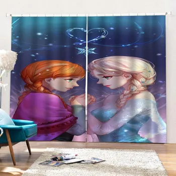 2021 New Disney ' s Digital Printed Drushed Shading Curtains Frozen Elsa Anna Princess Digital Bedroom Custom Curtains