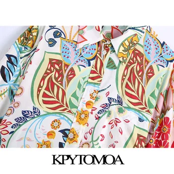 KPYTOMOA Women 2021 Chic Fashion Извънгабаритни Костюми с флорални принтом Vintage с дълъг ръкав копчета женски тела Mujer