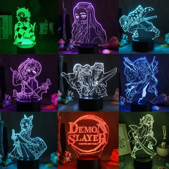 Акрилни 3D Led Night Light Аниме Demon Slayer Remote Control Room Настолна Лампа Cool Kimetsu No Yaiba Manga Gadget Подарък За Рожден Ден