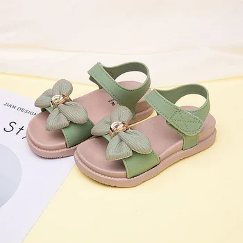 Плажни Обувки за момичета подметка Детски сандали с отворени пръсти за момичета Кожени сандали С лък-пеперуда Годишни деца