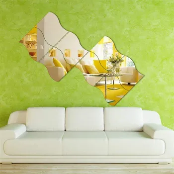 1 Комплект Огледални Стенни Стикери Декорация на дома САМ Art Wave Mirror Wall Stickers