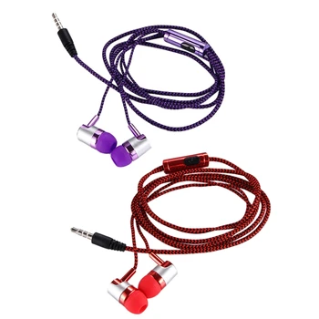 2x H-169 3.5 мм MP3 MP4 Публикуване Субуфер Сплетен Кабел, Универсални Музикални слушалки с управление на Пшенично тел(червено и лилаво)