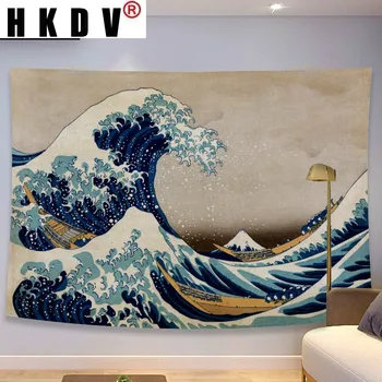 HKDV Голямата Вълна на Канагава Гоблен Стенни Картини за Фон Стенни Килими Плажна Кърпа Тъканта на Одеало Хотел Хол Начало Декор