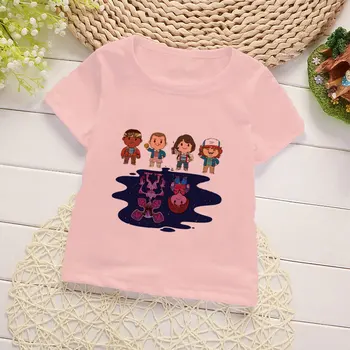 2020 Детски Тениски Карикатура Странни Неща Розови Тениски Тениски Децата Baby Girl Блузи С Къс Ръкав Тениска С Децата Новост Бял