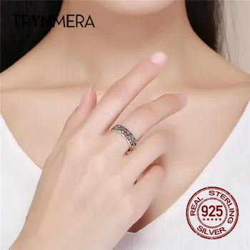 Trynmera Authentic 925 Sterling Silver ladybug with Twisted Tree Leaves Ring for Women Sterling Silver Jewelry TR111