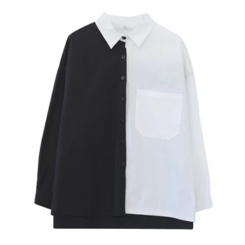 Плюс Размер Лоскутная Блуза На Жената Древни Корейски Лацканы С Дълъг Ръкав 2021 Нова Пролет Есен Свободна Ежедневни Риза Върховете На Модни Дрехи
