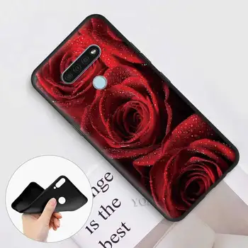 Червени Рози, Цветя Калъф за телефон LG K41s K61 G6 K40s K50s G7 G8 ThinQ Q70 Q51 Q60 K51s Q61 K42 K52 K62 K71 Черен Мек Калъф
