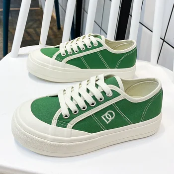 Зелени парусиновые обувки дамски обувки на тънки и дебели подметки през лятото
