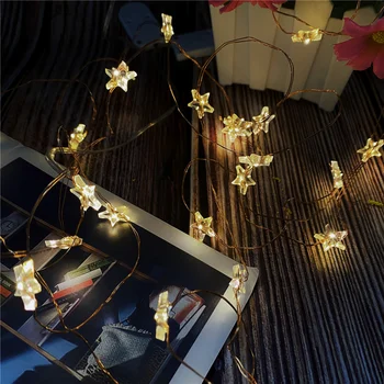 Star String LED Decor Светлини CR2032 Operated Фея Светлини Меден Проводник Светлина Ред Коледа Holiday Garland Home Party Декоративни 2 м