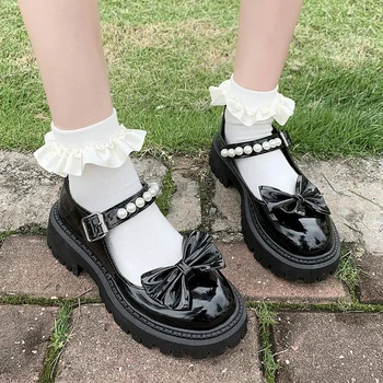 Лолита Обувки Мода Момичета ИЗКУСТВЕНА Кожа каишка на Глезена Мери Джейн Обувки Жените се Увеличи Малки Кожени Обувки