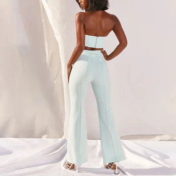JaneVini 2021 Дамска Мода Клеш Панталони Комплект Корсет Съкратен Топ +Висока Талия и Дълги Панталони От две Части Комплекти Годишна Секси Дрехи За партита Съоръжения