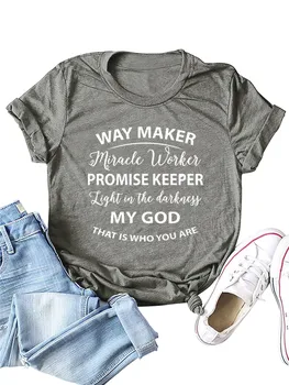 Way Maker Miracle Worker Обещание Keeper тениска Ежедневни Унисекс Духовната Вяра Тениска Жени Кристиан Исус и Библията на Тениски, Блузи Femme