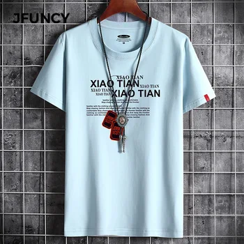 JFUNCY 2021 Летни Мъжки Блузи Плюс Размер S-6XL Свободни С Къс Ръкав Дишащ Памук, Мъжка Тениска за Мъже Casual Harajuku Печат на Тениски