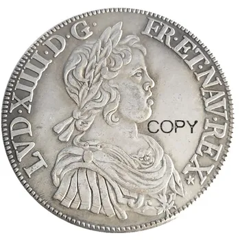 Франция 1643 1644 1 Ecu - Луи XIV със сребърно покритие Копирни Монети
