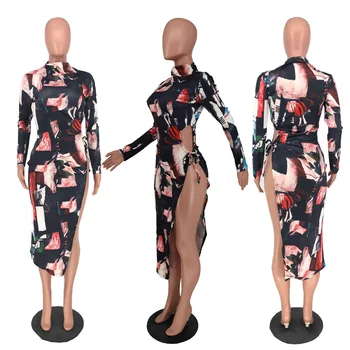 Лято новодошлия 2021 Мода, Стил Жени С Дълъг Ръкав За Печат-образно деколте Рокля Дамски Дрехи