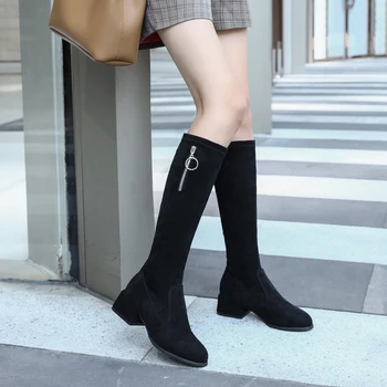 PUPUDA Зимни ботуши на високи токчета за Дамски Черни ботуши до коляното памучни Нови Ботуши на платформа Дамски 2020