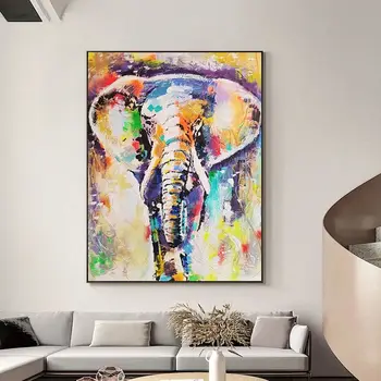 Цветна Слон Оцветени Платно Живопис Плакати и Абстрактни Щампи Животни Стенни Художествени Картини за вашия интериор на Хола, Без рамка