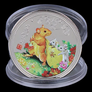 1бр 2020 Година Плъхове Възпоменателна монета Китайския Зодиак Сувенирни монети със сребърно покритие Невалютные монети за Декорация на Дома