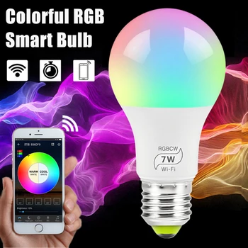 1/2/3шт Гласово Управление 7 W RGB Smart Light Bulb Dimmable E27 WiFi LED Lamp AC 110V 220V Работа С Алекса Google Assistant