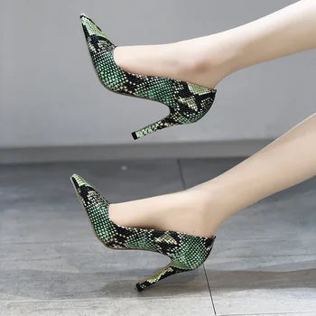 лятна нова дамски обувки от 2021 г. нова големи ниска горна заостренная дамски ежедневни тънка петата змия дамски обувки на висок ток