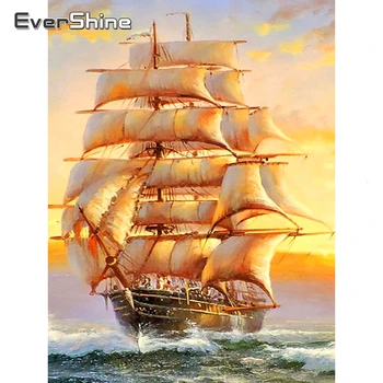 Evershine 5D Diamond Embroidery Boat Full Square Кристал Pictures кръст Бод Ръкоделие САМ Пейзаж Живопис Начало Декор