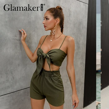 Glamaker Секси green 3 piece костюми Women bow crop top and shorts with coats Autumn casual holiday beach ladies sets 2021 new