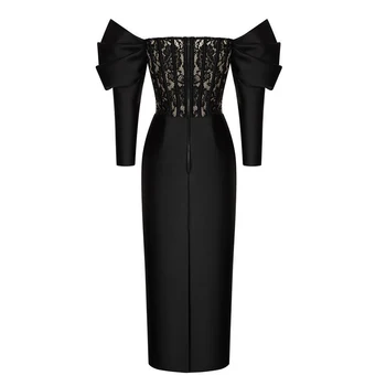 Ново Дантелено бельо Секси дълга рокля Puff Sleeve Black Elegant White Party Club Celebrity 2021 Summer Autumn Dresses Clothing