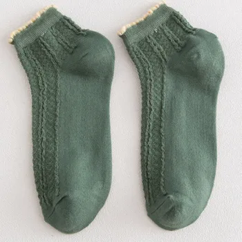 5 Двойки Опаковка Дамски Чорапи Ниска Тръба Обрат Плетене На Жените Момиче Старата Мода Ежедневни Чорапи Сладък Японски Стил Дантела Къдря Рюшами Чорапи