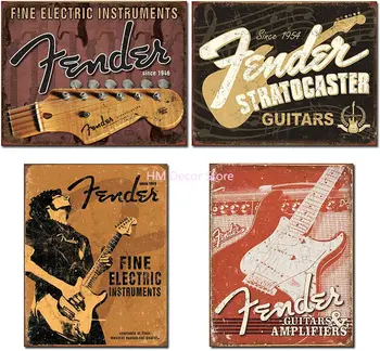 Fender Headstock Metal Tin Sign Studio Strat Stratocaster Китара Бас Музика Tin Sign 8x12 см