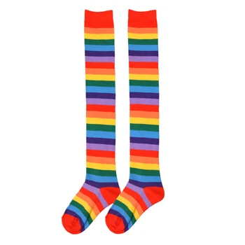Цвят На Дъгата Шарени Чорапи Сладки Момичета Училище, Парти Мода Дамски Дълги Чорапи Топли Ежедневни Бедрата Високи Над Коляното Чорапи