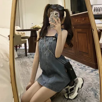 Джинсовое рокля Brace Dress for Women Summer 2021new Retro Хонг Конг Style Chic Sweet Salt Dress Ins Style