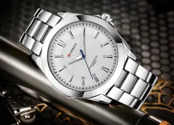 CURREN Sport Clock Relogio Masculino Hardlex Mirror Fashion Blue Hands Silver Stainless Steel Army Watch Мъжки кварцов часовник