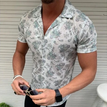 Лятна цветна риза мъжка проститутка, дрехи на ревера на ризата с къс ръкав Пънк-стила на 3D-печатна риза