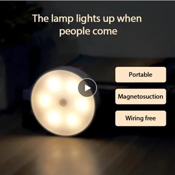 Датчик за Движение, Нощно LED Интелигентна Индукционное Управление на Човешкото Тяло Автоматична Безжична Акумулаторна Лампа Коридор Нощно Шкафче